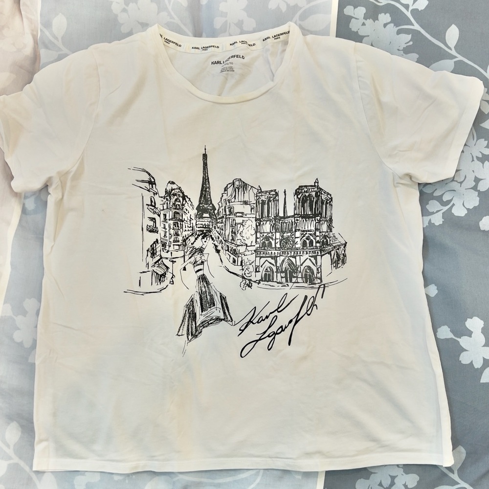 Karl Lagerfeld White Logo-Print Crewneck Tee